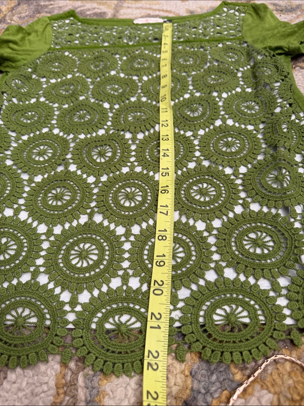 Tory Burch Olive Green Crochet Circle-Pattern Top - Picture 5 of 6